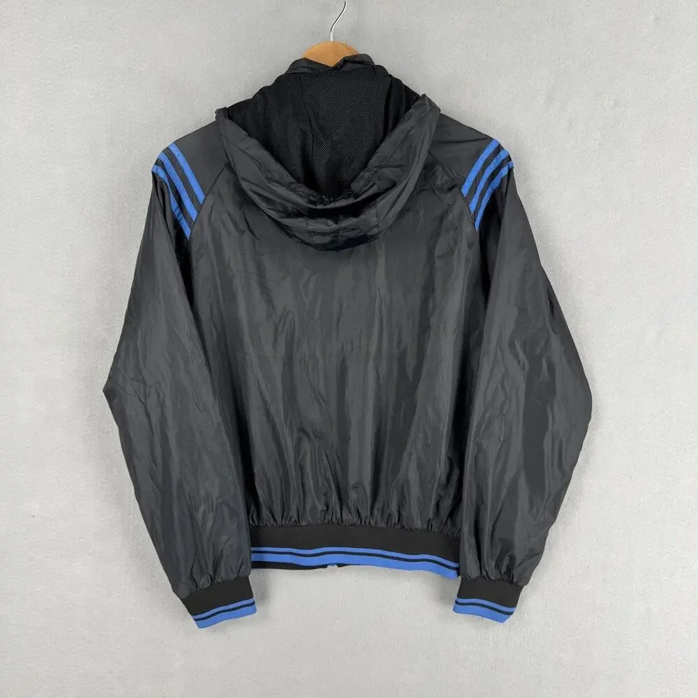 Vintage Adidas Originals Jacket Mens Medium Black Blue Hood Windbreaker Full Zip